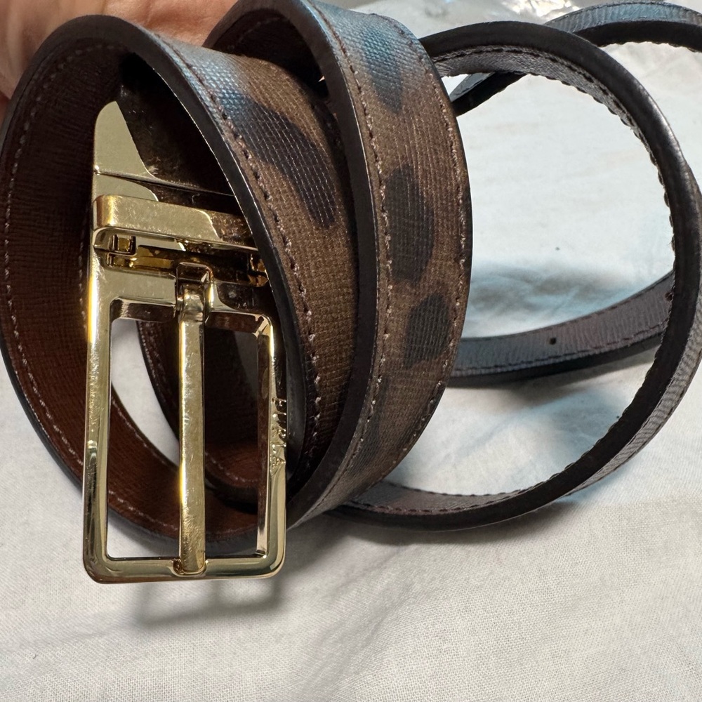 Furla Gold and Brown Women's Belt animal print EUC